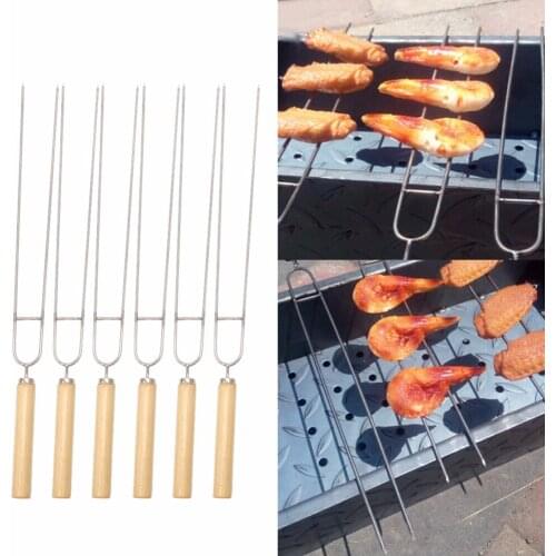 Barbecue Tools 6 Pcs Set Stainless Steel Meat Grill U Shape Fork Outdoor Cooking Corn Holder BBQ Fork Garpu Tool