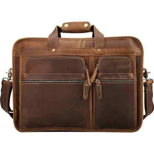 Leather Briefcase Bag Large Capacity Laptop Briefcase 15 16 17 inch Laptop Bag Leather Messenger Bag For Men Male Vintage