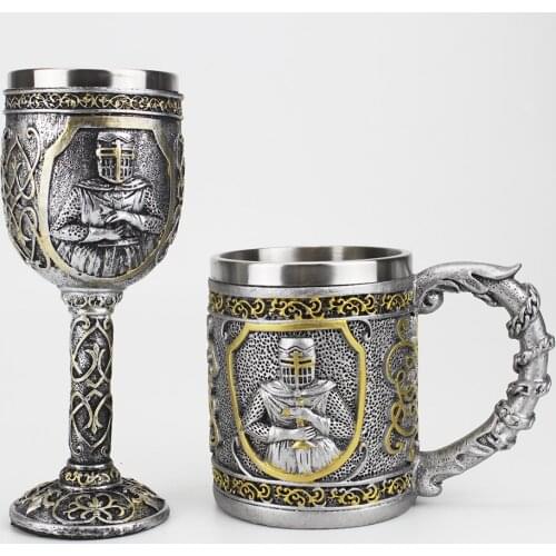 3D Knight Mug Wine Goblet BEST Birthday Halloween Fathers Day Gift Resin Outer Stainless Steel Inwall Cool Retro Wine Glass
