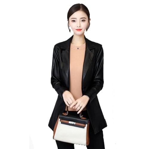 2020 Spring Autumn New Womens Leather coat Short Slim Korean Plus Size Sheep Leather Jacket Suit Collar Jackets Women overcoat