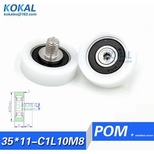 [LP35*11-C1L10M8]Free Shipping 5pcs motor bick sliding pulley roller with stainless steel shaft wheels 10*35*11mm pulley