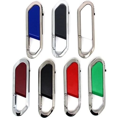 Metal Carabiner Leather USB Flash Drive Key Chains Wristband Pendrive 8GB 16GB 32GB Pen Memory Stick 4GB 64GB 128GB Buckle