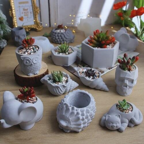 Multi Design Silicone Planter Pot Mols Cement Concrete Flower Pot Molds DIY Molds for Concrete Animal Shape Vase Molds