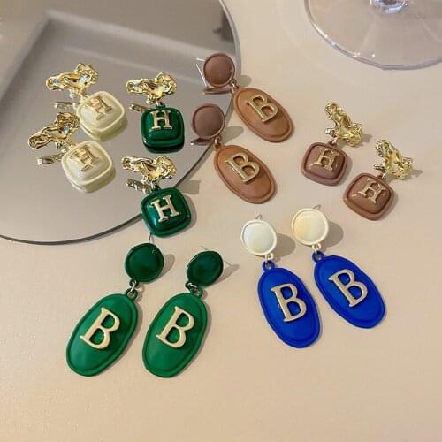 Tassel Irregular Metal Rectangular Letter H B Pendant Earrings For Women Personality Candy Color Earrings Fashion Jewelry