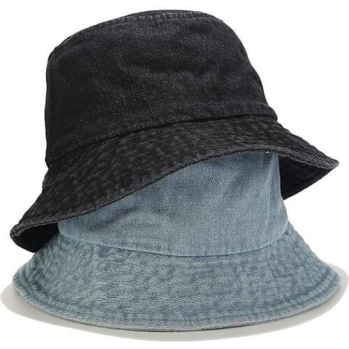 NEW Harajuku Washed Denim Bucket Hat Women Men Casual Summer Panama Fisherman Cap Flat Top Basin Hat Solid Street Trend Sun Hats
