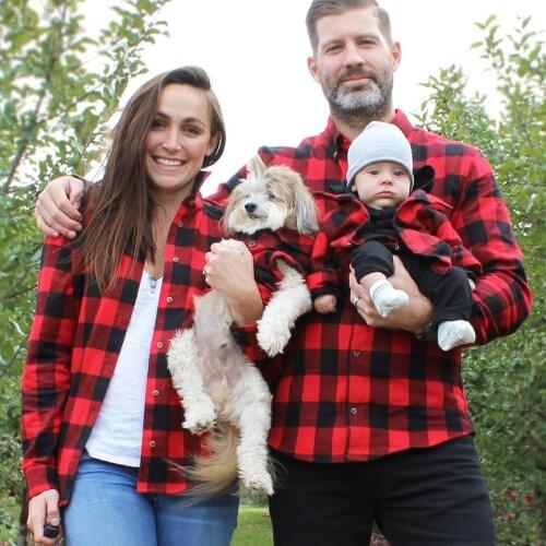 Family Matching Outfits Family Shirt Father Son Plaid Shirt Matching Mother Daughter Clothes Women Men Boy Girl Red Sweatshirt