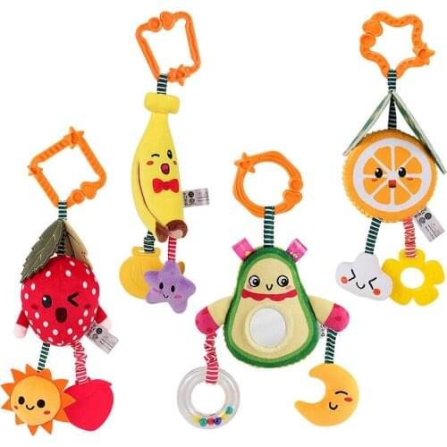 0-1Y Rabbit Mother Baby Wind Chime Stroller Pendant Comfort Plush Four-piece Toy Fruit Rattle With Teether For Baby Kids Gift