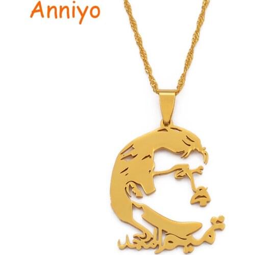 Anniyo Qatar Pendant and Thin Chain for Women Girl Gold Color & Stainless Steel The Jewelry Gift of The Qatar People #022521