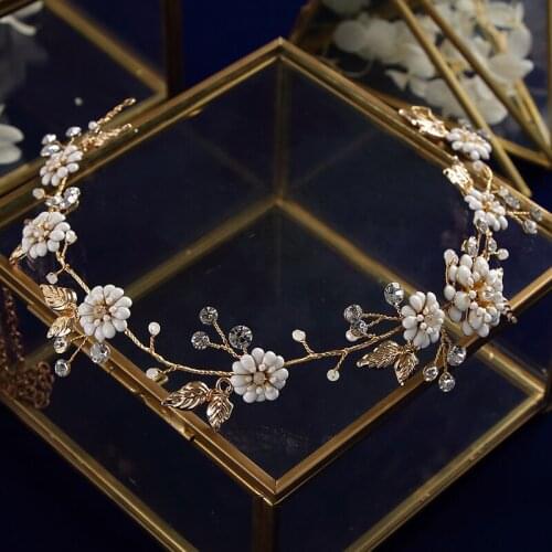 European Handmade Flower Brides Hairbands Crystal Soft Headbands Bridal Flower Hair Accessories Crystal Headpieces