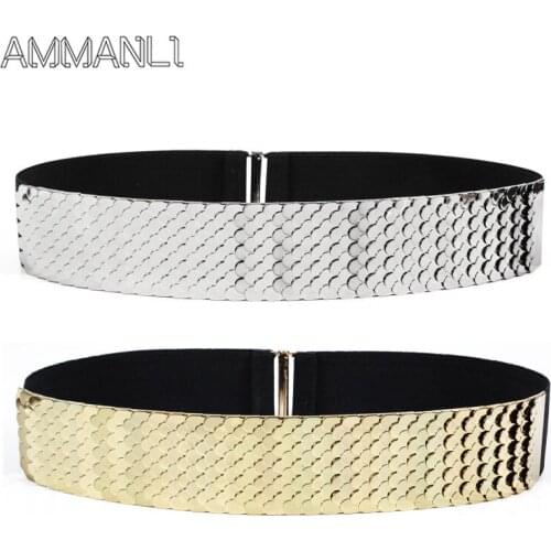 Simple ladies wide waistband elastic band decorative dresses wide belt female wild gold / silver wide belt PD10