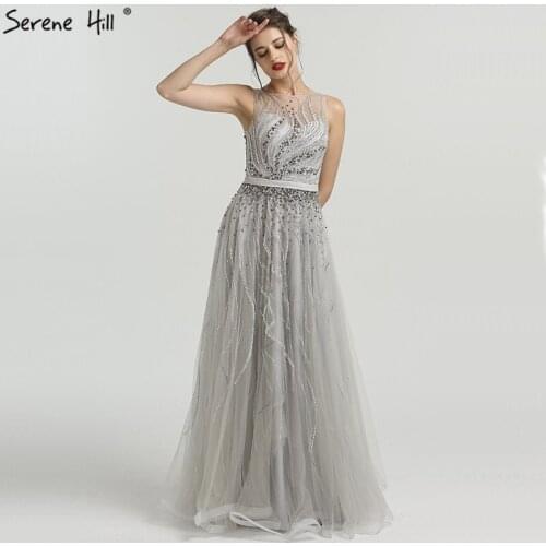 Grey Diamond Beading Luxury New Evening Dresses 2020 High-end Sexy Sleeveless Beach Formal Evening Gowns Serene Hill LA6577