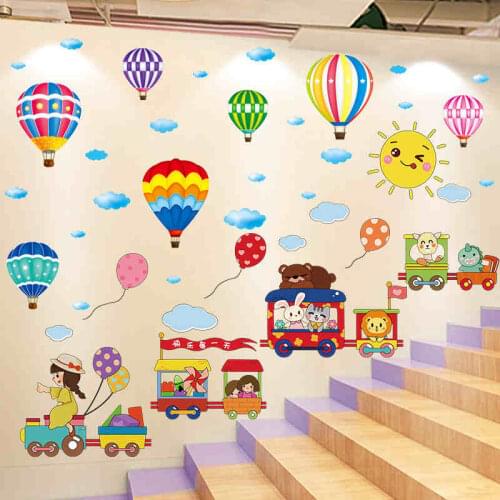 [shijuekongjian] Hot Air Balloons Wall Stickers DIY Animals Train Wall Decals for Kids Rooms Baby Bedroom House Decoration