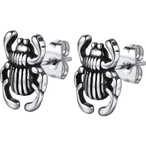 Starlord Cute Beetle Fashion Jewelry Stainless Steel/Black Gun Plated Men Stud Earring PSE4959