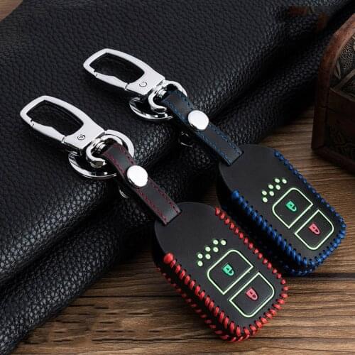 Hand sewing Luminous Leather Car Key Cover Case For Honda Vezel city civic Jazz BRV BR-V HRV Fit Remote Key Jacket Car-stying
