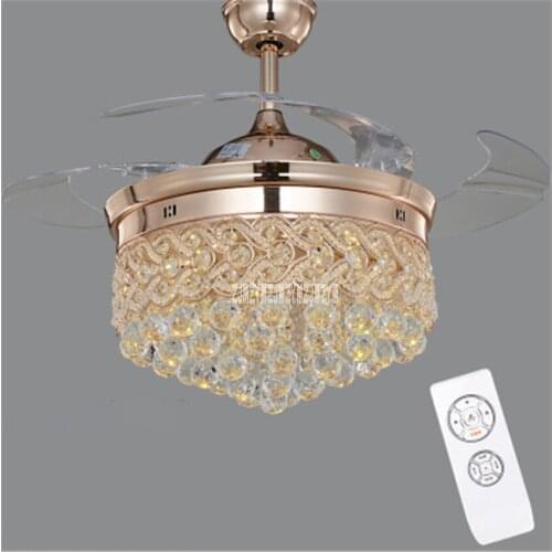 SYA0 Modern LED Chrome Crystal Ceiling Fan Bedroom Living Room Folding Ceiling Fan Remote Control Decorative Home Lamp 220v/110V