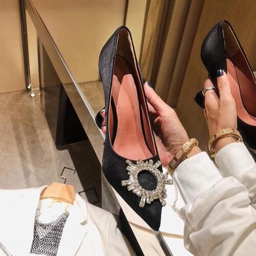 High Heels Womens Crystal Diamond Buckle Sexy Shoes Pointed Shoes Stiletto Heels Womens Shoes