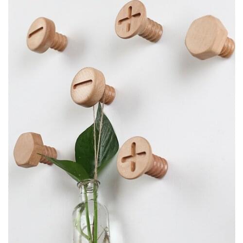 1Pc Nordic Wall-mounted Wood Coat Hook Screw Design Key Hanger Home Sundries Storage Rack