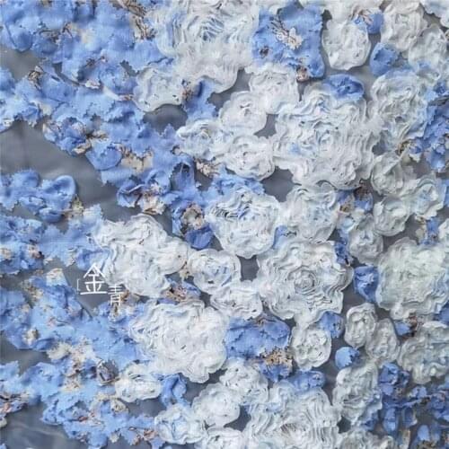 Embroidered Organza Tulle Fabric Flower Pattern Blue White DIY Cake Party Home Decor Patchwork Skirt Wedding Dress Lace Fabric