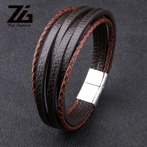 ZG Wholesale Mens Leather Bracelets in Black and Brown Color with Magnetic Elegent Bracelet for Man pulseiras