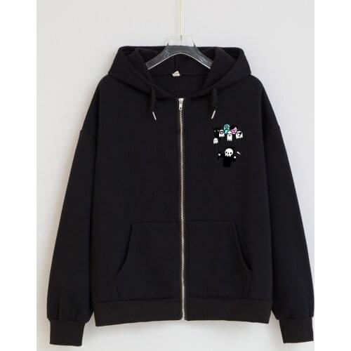 E-girl Zip-up Y2K Women Kawaii Black Skull Print Hoodie Korean Style Harajuku Loose Streetwear Vintage Outerwear Girls Tops Coat