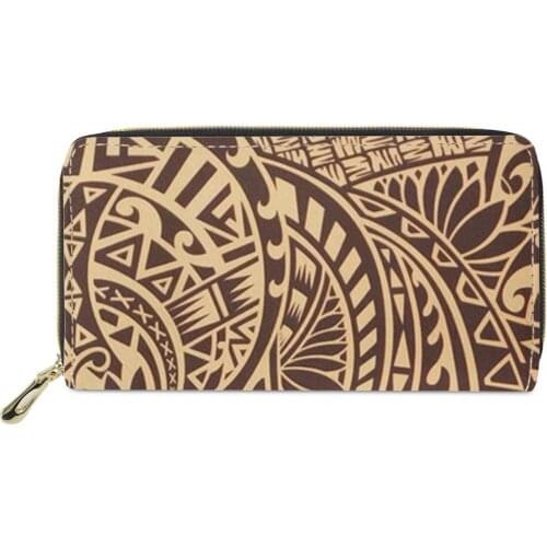 PU Leather Women Wallet Female Coin Purse Polynesian tribal style 3D Print custom Long Women Wallets Pocket Portefeuille Femme