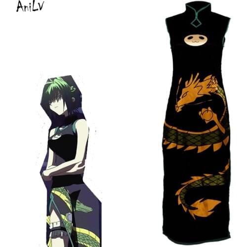AniLV Japanese Anime SHAMAN KING Tao Jun Cosplay Costume Cheongsam Dress Gloves Uniform Set