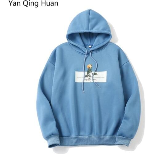 Yan Qing Huan Autumn And Winter Womens Pullover Warm Long-sleeved Flower Print Harajuku Hoodie Loose Korean Tops Sweatshirt