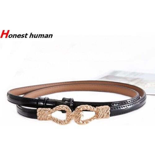 2020 Vintage Women Genuine Leather Thin Belts For Dress Gold Buckle Adjustable Decorative Belt Female Luxury Casual Girdle Black