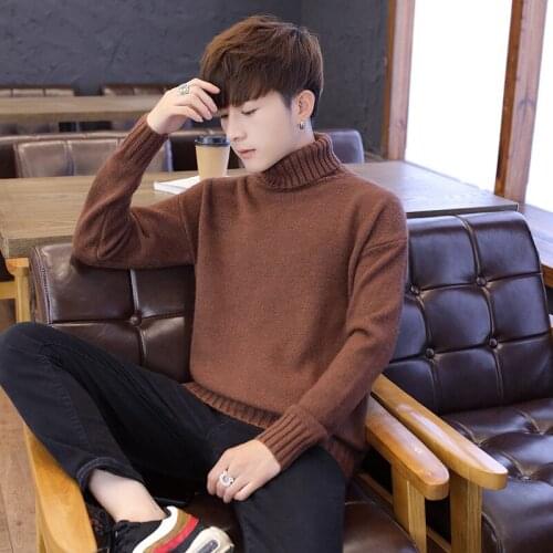 Winter Mens Sweater Mens Turtleneck Pullover Pure Color Pullover Mens Clothing Slim Mens Knit Sweater Youth Sweaters