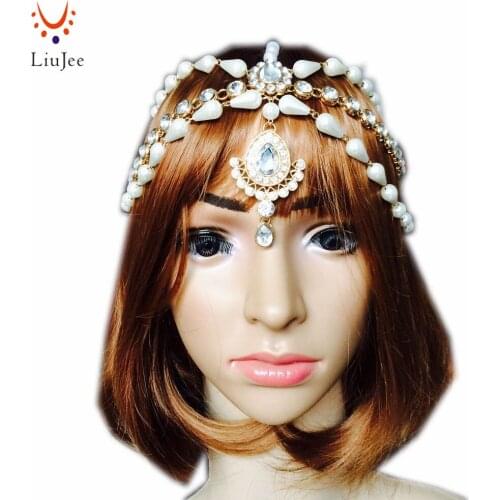 Golden Matha Patti Wedding Bridal Goddess Bohemian Boho Grecian Head Chain Hair Jewelry Piece Bollywood Wedding Imitation Pearl