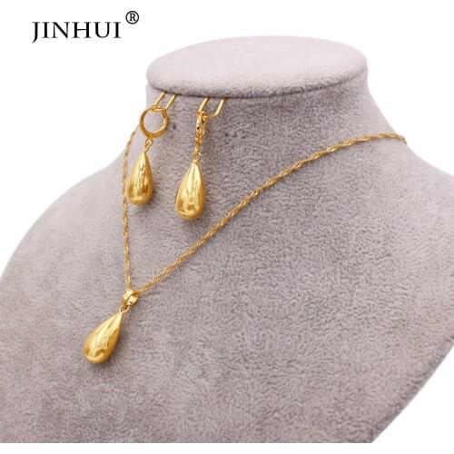 Gold color 24K jewelry sets wholesale for women bridal Ethiopian pendants necklace earrings jewelery set African wedding gifts