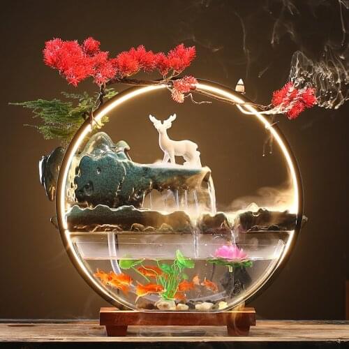 Zq Water Fish Tank Fountain Ceramic Decoration Water Chinese Landscape Lucky