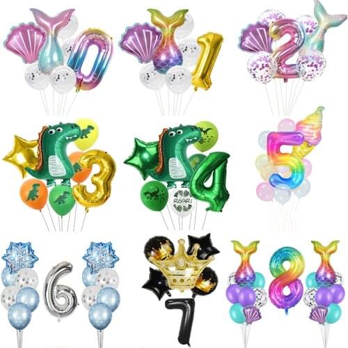 1 Set Dinosaur Mermaid Crown Snowflake Digital Balloons Combination Kids Birthday Party Wedding Anniversary Decor Foil Balloon