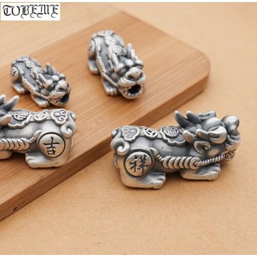 100% 3D 999 Silver Ruyi Pixiu Beads Vintage Silver Good Luck Bead Fengshui Wealth Pixiu Beads DIY Bracelet Lucky Beast Bead