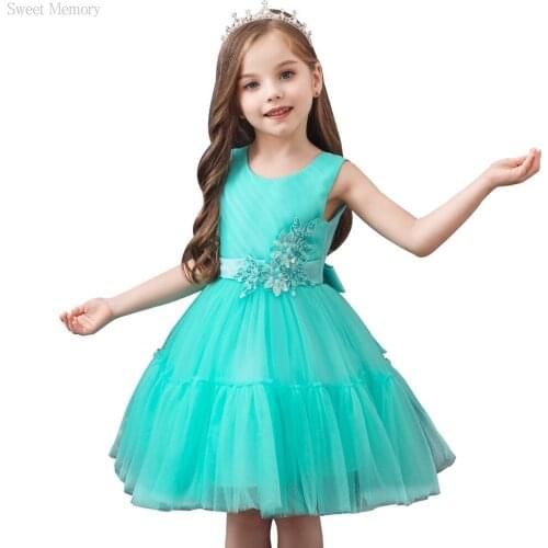 Age 2-10Y 2021 Summer Robe Clothes Green Pink White Purple Flower Girl Dresses Sweet Memory Children Baby Vestidos Casual Wear