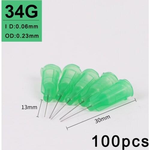 34G Blunt Tip Syringe Needle 0.5inch/13mm Dispensing Needles With Luer Lock .Plastic Injection Needle . Non-sterile . 100pcs/bag