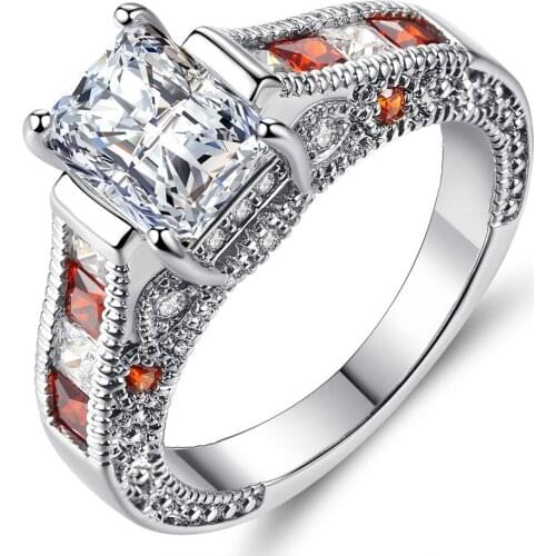 AAA zircon diamonds &Ruby gemstones Rings for women white gold silver color luxury anillos mujer bague femme jewelry engagement