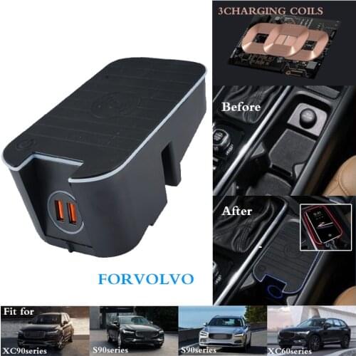 Wireless Car Charger Car Phone Charger QC3.0 Fast Charging For Volvo S90 XC60 XC90 V90