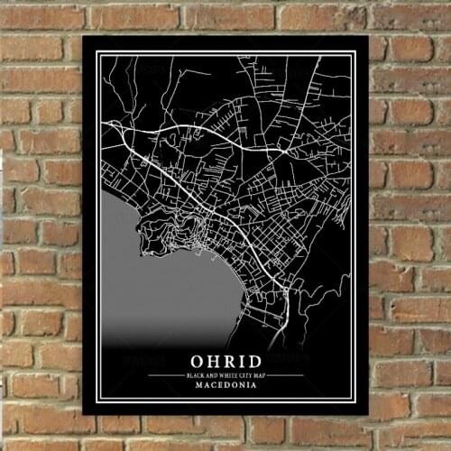 Black and White Canvas Poster OHRID World Map Art Print Minimalist Painting Scandinavian Wall Pictures Living Room Home Decor