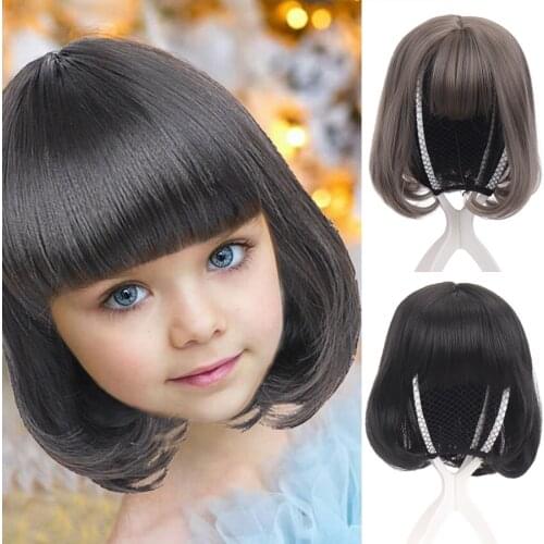 LANLAN children’s wig head cute headgear princess baby bobo head styling girl hair cover full head short hair simulation