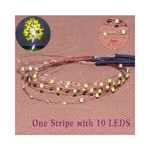 Evemodel DD85W0810 5 Strips 10-LED Pre-soldered micro Copper Wired WHITE SMD LED 0805 model train 1/35 railway modeling