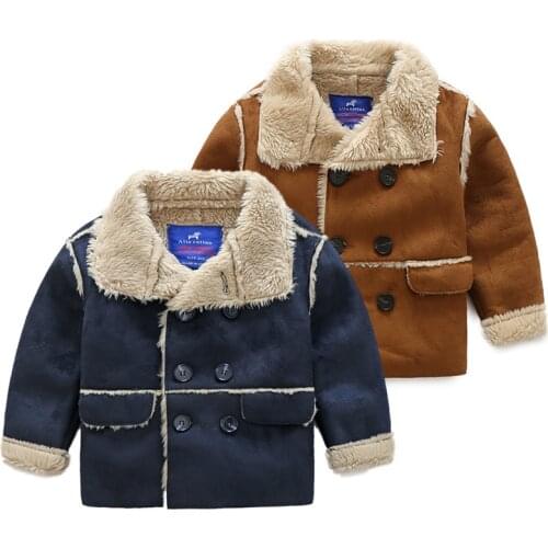 Boys Deerskin Fleece Jacket Winter New Kids Plus Velvet Thicken Casual Coats Fashion Double Breasted Lapel Warm Jackets for Boy