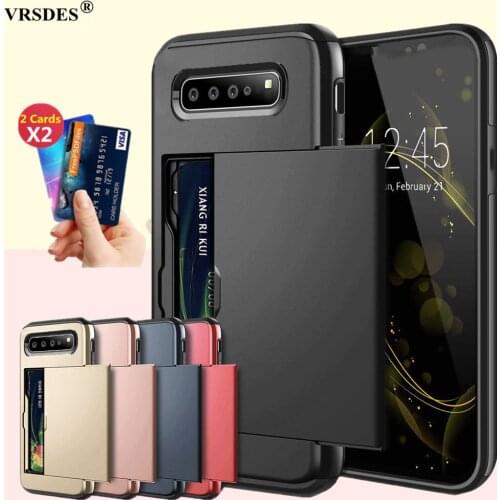Hybrid Tough Slide Wallet Card Storage Armor Case For Samsung Galaxy Note 8 9 10 Plus S10 5G S10E S8 S9 Plus S6 S7 Edge Case