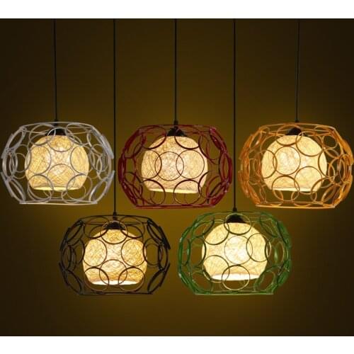 Cafe restaurant table features shade industrial wind single color iron cage dining room hanging lamp