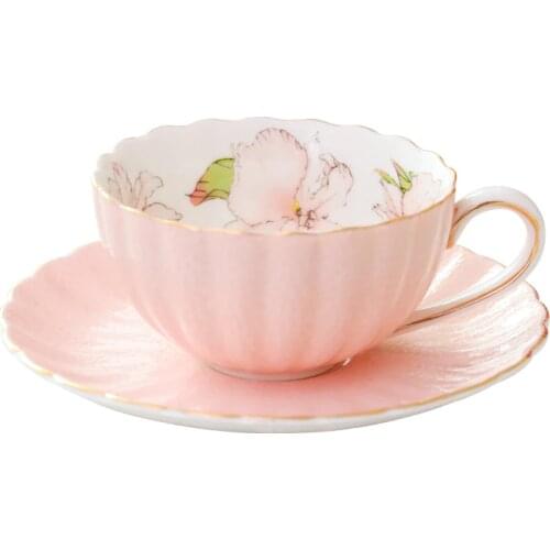 Bone China Tea Mug Set Pink European Royal Porcelain Coffee Cup Cup And Saucer Ceramic Gold Cup Stand Kubki Summer Cup AC50BD