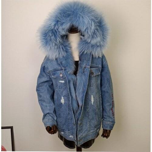 Brand Design Luxury Women Denim Jacket Thickening Natural Fox Fur Lined Parka Stylish 2020 Winter Coat
