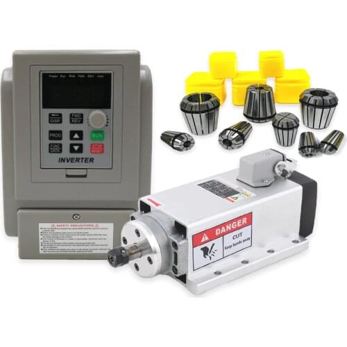 2.2kw 220v or 380 Square Air Cooling Spindle ER20 2200W Air-cooled Milling Spindle + 2.2KW VFD Inverter + 13pcs/set ER20