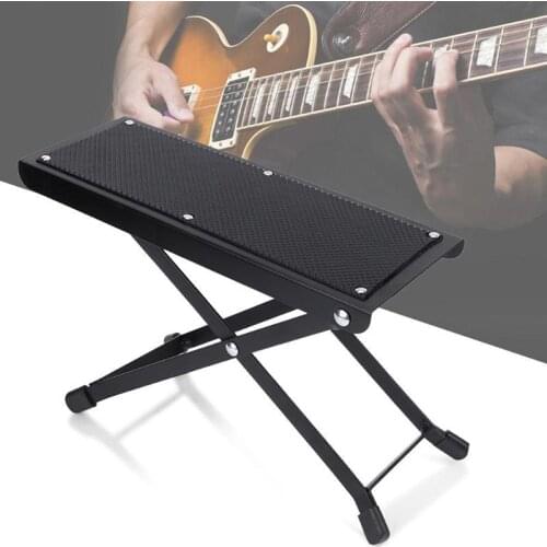 Guitar Footstool Pedal Metal Footboard Height Adjustable Anti-Slip Pad Instrument Play Foot Rest Stand Foldable Guitar Footrest