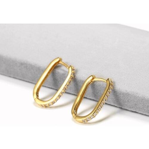 Fashion Cubic Zircon oval hoop Earrings Gold And Silver Color Geometric Earings For Women Jewelery