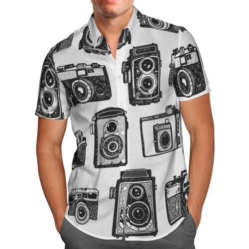 Gothic Camera 3D Beach Hawaiian 2021 Summer Men Shirt Short Sleeve Shirt Streetwear Oversized 5XL Camisa Social Chemise Homme-83